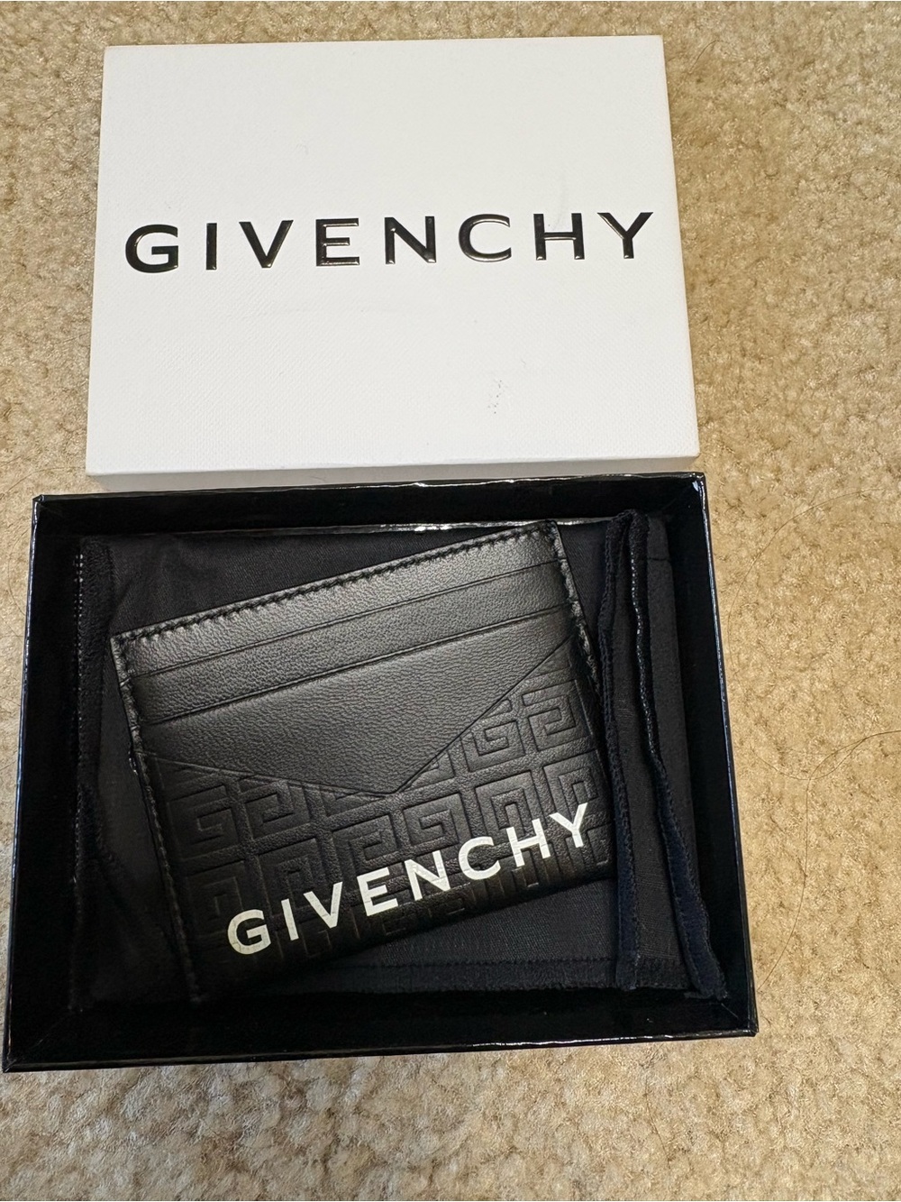 Givenchy Black Embossed Leather Card Holder with White Logo
